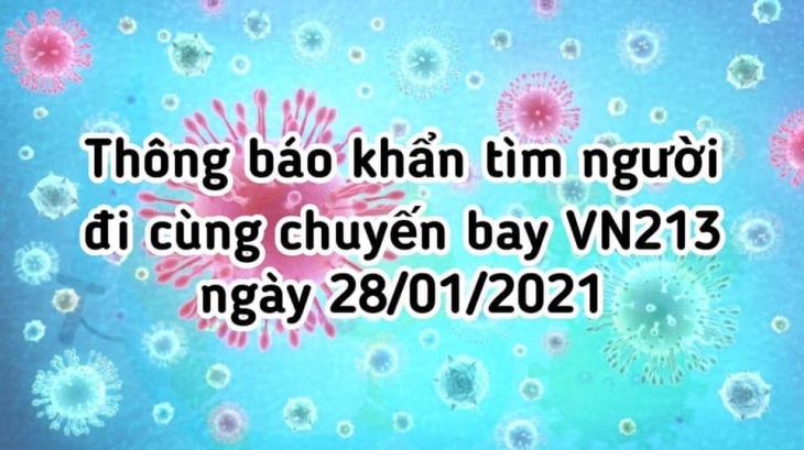 THÔNG BÁO KHẨN TÌM NGƯỜI ĐI CÙNG CHUYẾN BAY VN213 28/1/2021 TỪ NỘI BÀI ĐẾN TP HỒ CHÍ MINH