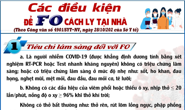 CÁC ĐIỀU KIỆN ĐỂ F0 ĐƯỢC CÁCH LY TẠI NHÀ