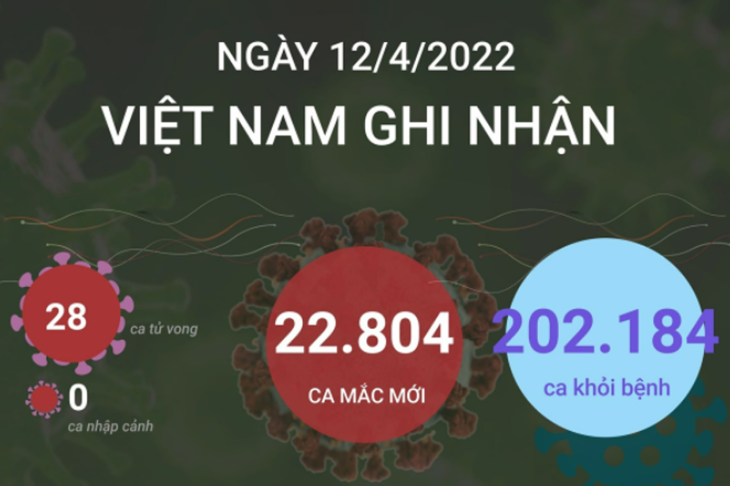 Ngày 12/4, cả nước ghi nhận 22.804 ca mắc mới COVID-19, 28 ca tử vong