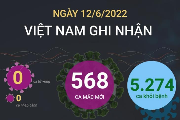 Ngày 12/6, cả nước ghi nhận 568 ca mắc mới COVID-19, không có ca tử vong