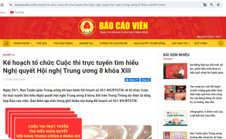 Ban Tuyên giáo Trung ương tổ chức Cuộc thi trực tuyến tìm hiểu Nghị quyết Hội nghị Trung ương 8 (khóa XIII)