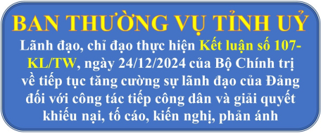 Ban Thường vụ Tỉnh uỷ lãnh đạo, chỉ đạo thực hiện công tác tiếp công dân và giải quyết khiếu nại, tố cáo